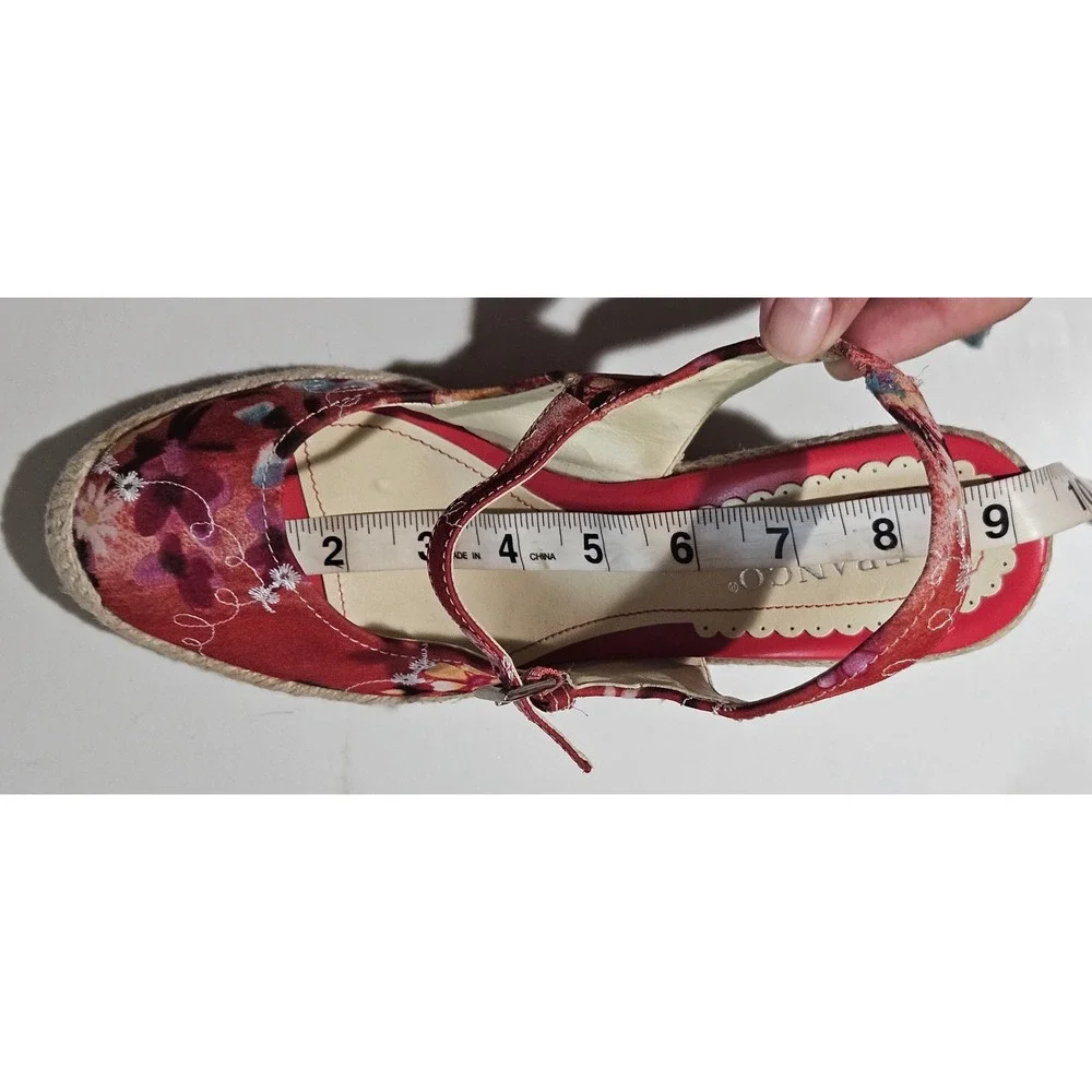 Franco Sarto Red Floral Espadrille Wedge Sandals Mary Jane Ankle Strap Heel 8.5